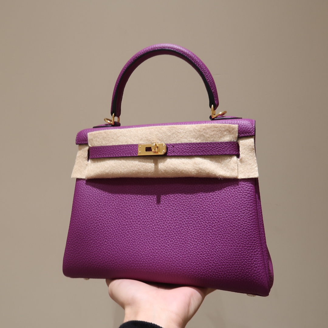 Hermes Kelly 25cm Handbag Shoulder Bag in Purple Togo Leather